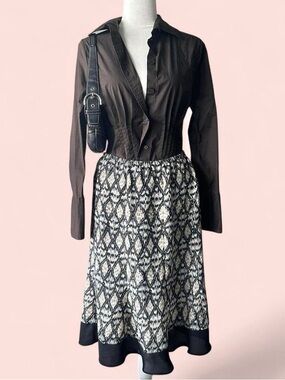 Classic Black/ Tan Patterned A-Line Skirt Sz 10